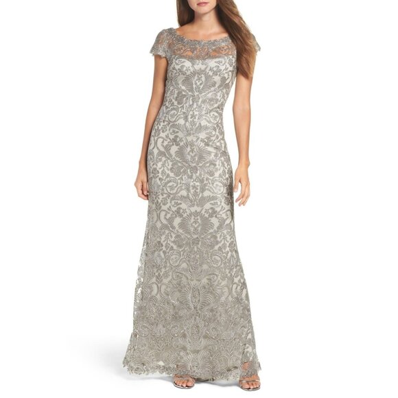 Tadashi Shoji Dresses & Skirts - NWT TADASHI SHOJI Adena in Silver Corded Embroidery Gown Maxi Dress 18
